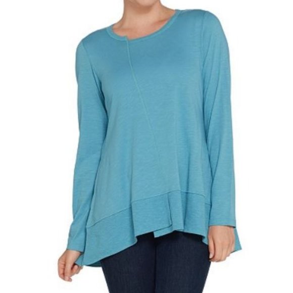 LOGO by Lori Goldstein Tops - LOGO Cotton Slub Top with Rib Slub Neck Detail